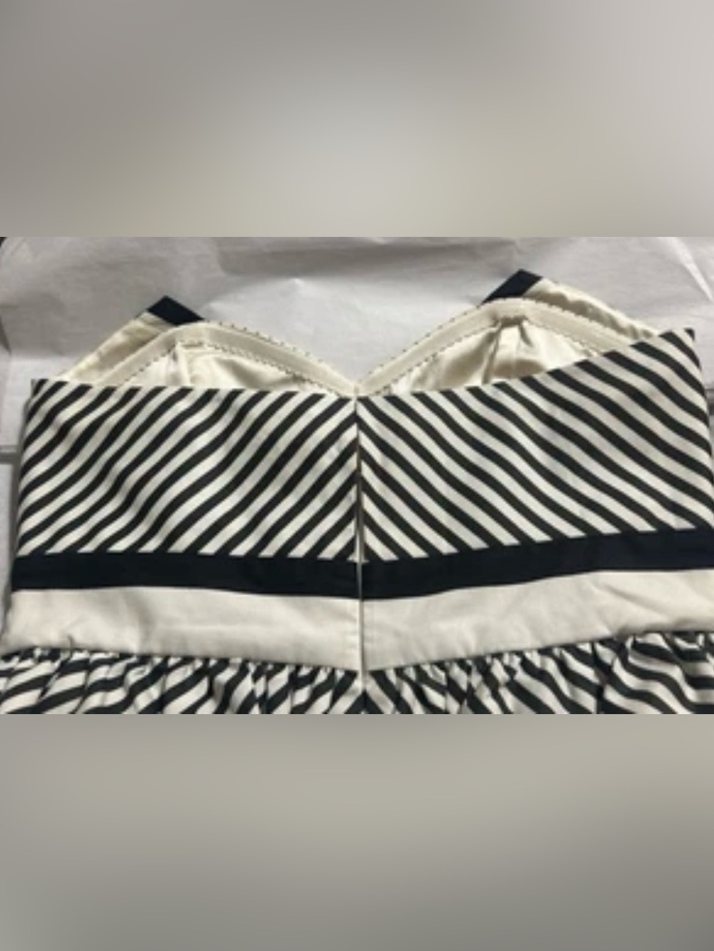 Alice + Olivia Strapless Fit Flare Mini Dress Black White Stripe 2 - Picture 10 of 10